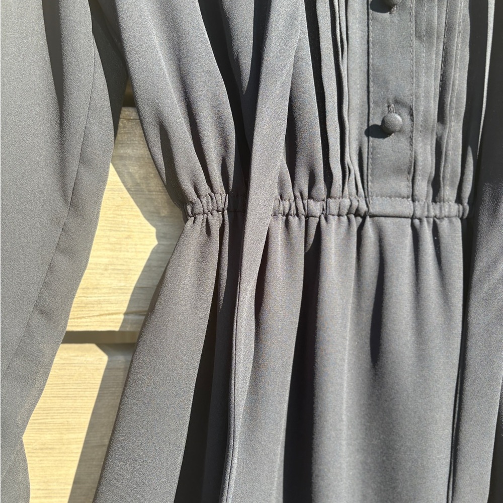 Vintage EM ELLE Black Pleated Midi Dress Sz Sm-M - Picture 5 of 14